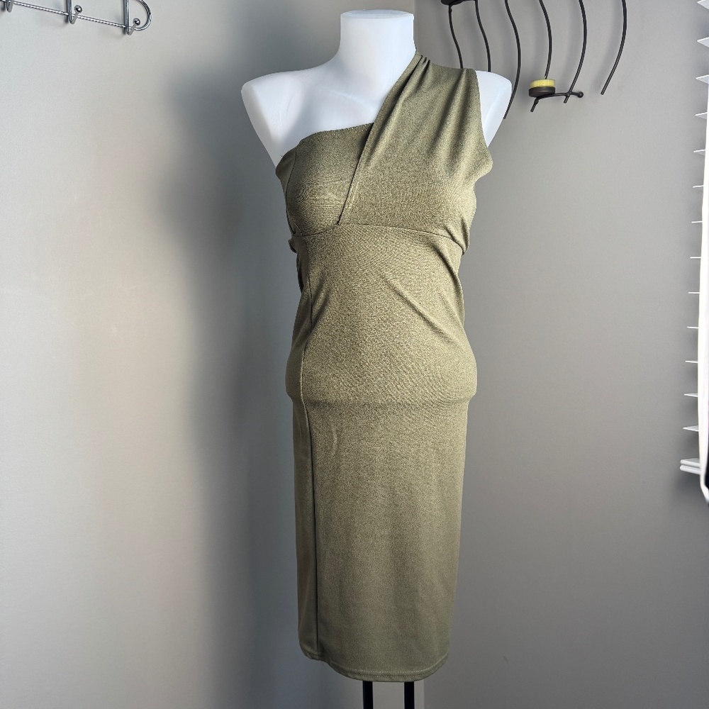 Pretty Little Thing Women's One Shoulder Pencil Dress Olive Green 4 Cocktail